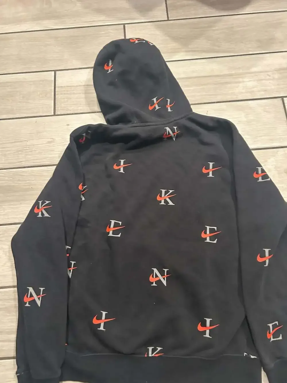 Nike All Over Print Club Fleece Hoodie Mens large Black Pullover